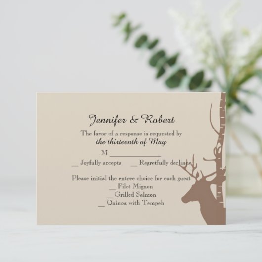 Rustieke Berken en Herten Wedding Response Kaart (Staand voorkant)