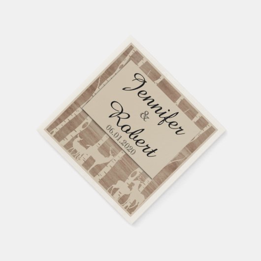 Rustieke berken herten bruiloft servet (Hoek)