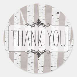 Rustieke berken hout bomen & takken dank u ronde sticker