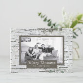 Rustieke Berken Hout Kerstmis Twee Fotokaart Feestdagenkaart (Staand voorkant)