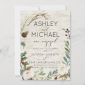 Rustieke Berken Winter Foto Typografie Party Kaart (Voorkant)