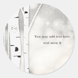 Rustieke berken winter witte besneeuwde trouwstick ronde sticker