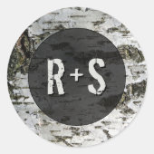 Rustieke berkenbast moderne trouwmonogram ronde sticker (Voorkant)