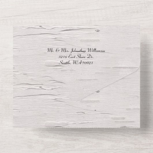 Rustieke berkenbomen en herten bruiloft all in one uitnodiging (Achterkant)