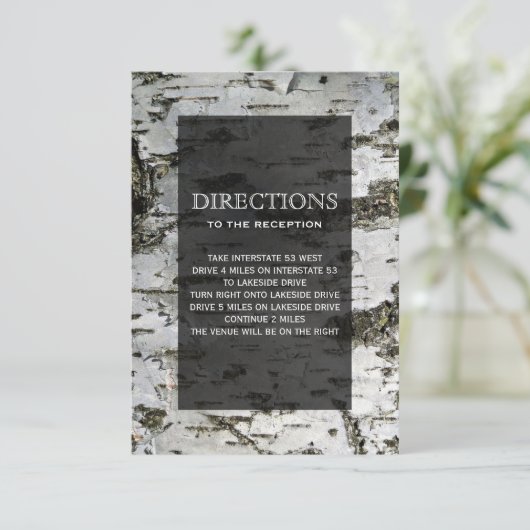 Rustieke Berkenboom Bark Modern Wedding Routebesch Informatiekaartje (Staand voorkant)