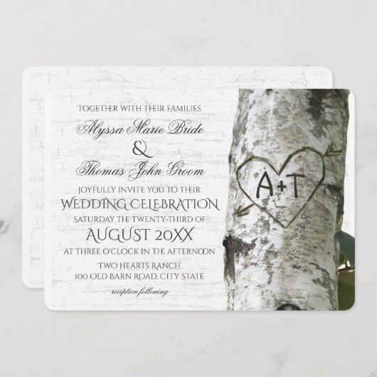 Rustieke Berkenboom bruiloft met gesneden hart Kaart (Voorkant / Achterkant)