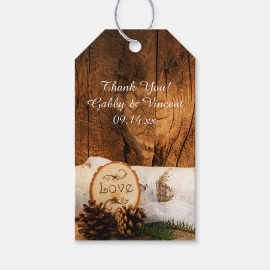 Rustieke Berkenboom en schuur hout bruiloft gunst  Cadeaulabel (Voorkant)