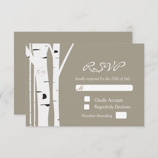 Rustieke berkenboom gesneden hart bruiloft RSVP Ka (Voorkant / Achterkant)