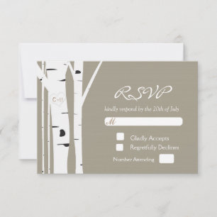 Rustieke berkenboom gesneden hart bruiloft RSVP Ka