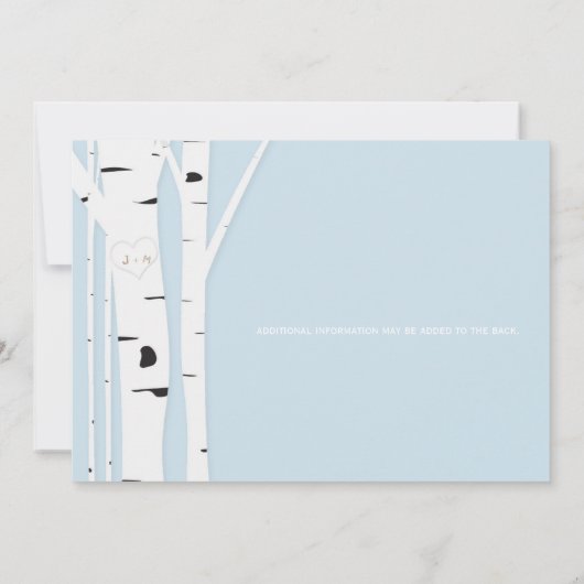 Rustieke berkenboom hart blauw bruiloft uitnodigin kaart (Achterkant)
