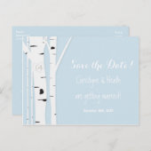 Rustieke Berkenboom Hart Blauw Save Date Briefkaar Aankondigingskaart (Voorkant / Achterkant)