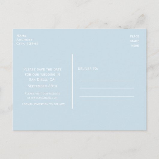 Rustieke Berkenboom Hart Blauw Save Date Briefkaar Aankondigingskaart (Achterkant)