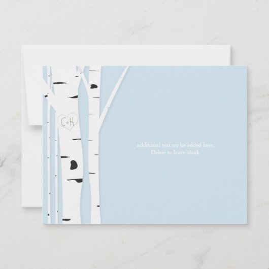 Rustieke berkenboom hart Ijsblauw ontvangstkaart Kaart (Achterkant)