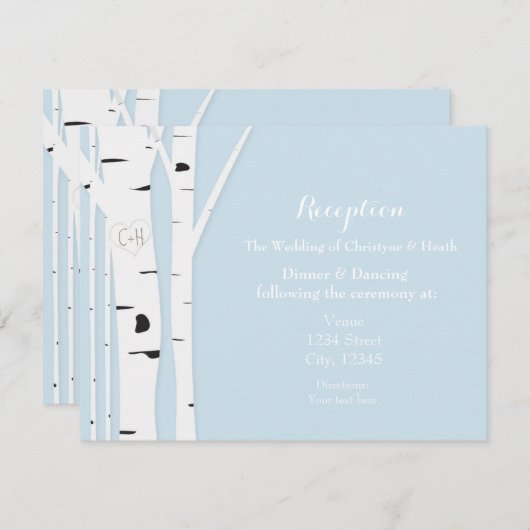 Rustieke berkenboom hart Ijsblauw ontvangstkaart Kaart (Voorkant / Achterkant)