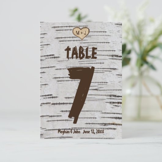 Rustieke berkenboom hart initialen rustieke bruilo informatiekaartje (Staand voorkant)