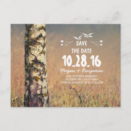 Rustieke berkenboom hart land save the date aankondigingskaart