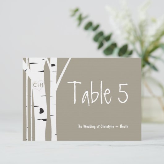 Rustieke Berkenboom Hart Trouwtafel Nummer Kaart (Staand voorkant)