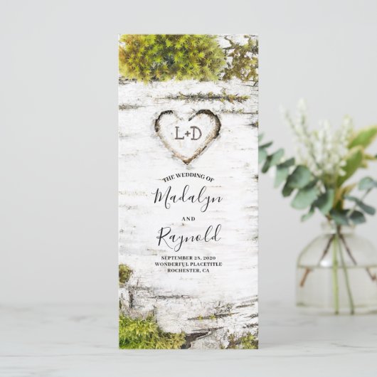 Rustieke berkenboom hart val bruiloft programma's (Staand voorkant)