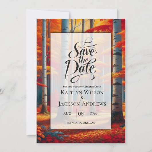 Rustieke berkenboom herfst bruiloft save the date (Voorkant)