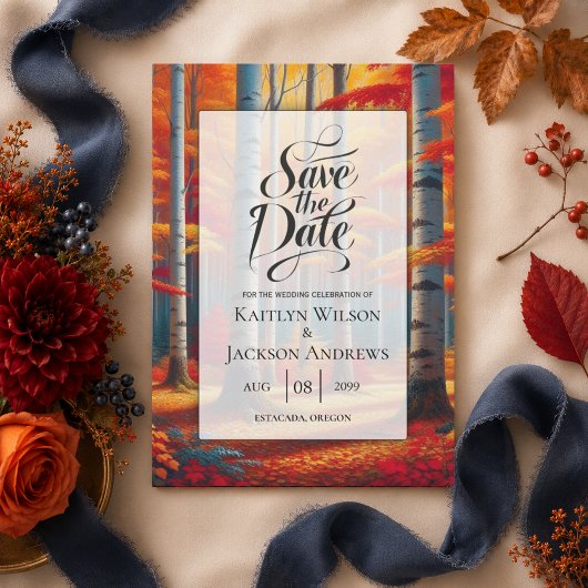 Rustieke Berkenboom Herfst Bruiloft Save The Date