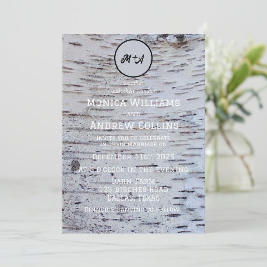 Rustieke berkenboom land Elegante Bark bruiloft Kaart (Staand voorkant)