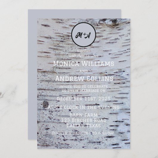 Rustieke berkenboom land Elegante Bark bruiloft Kaart (Voorkant / Achterkant)