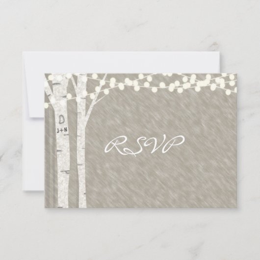 Rustieke berkenboom slingerlichten RSVP kaart (Voorkant)
