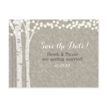 Rustieke berkenboom slingerlichten Save the Date b