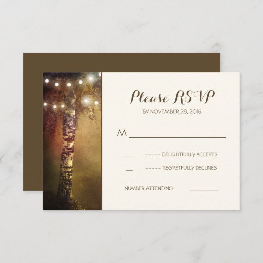 rustieke berkenboom string lichten bruiloft RSVP k (Voorkant / Achterkant)