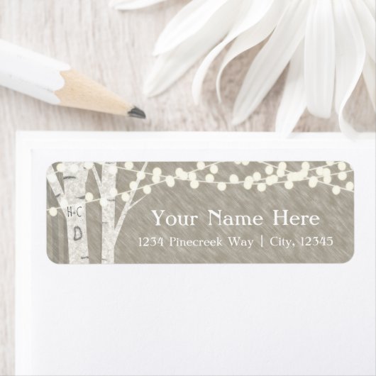 Rustieke berkenboom String Lights Adresetiketten Etiket (Insitu)