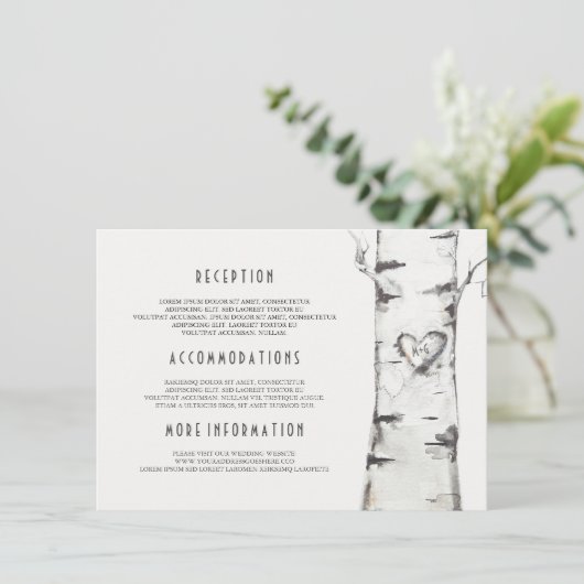 Rustieke berkenboom Waterverf bruiloft informatie Informatiekaartje (Staand voorkant)