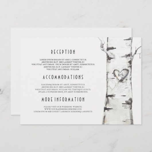 Rustieke berkenboom Waterverf bruiloft informatie Informatiekaartje (Voorkant / Achterkant)