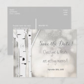 Rustieke berkenboom winter besneeuwde datum beware aankondigingskaart (Voorkant / Achterkant)