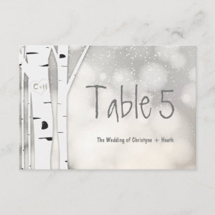 Rustieke berkenboom winter besneeuwde tafel nummme kaart