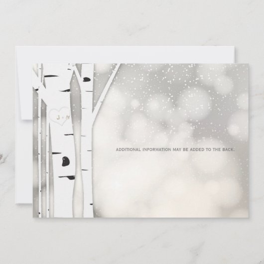 Rustieke Berkenboom Winter Witte bruiloft uitnodig Kaart (Achterkant)