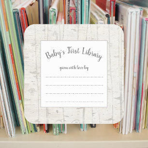 Rustieke berkenhout baby shower boek bord boekenpl vierkante sticker