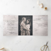 Rustieke berkenschors met hertenbruiloft drieluik uitnodiging (Binnen)