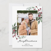 Rustieke Berry Branch en Pine Kerstfoto Feestdagenkaart (Voorkant)