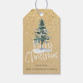 Rustieke besneeuwde kerstboom vakantie cadeaulabel (Voorkant)
