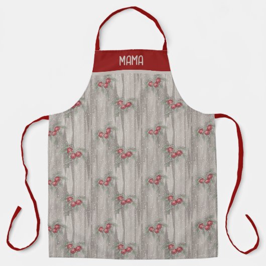 Rustieke besneeuwde rode bessen Kerstmis Custom Na Schort (Voorkant)