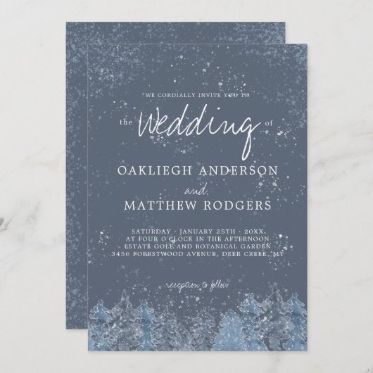 Rustieke besneeuwde winterbos bruiloft kaart (Voorkant / Achterkant)