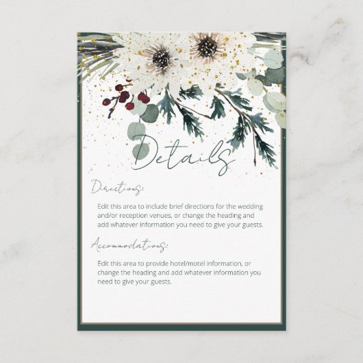 Rustieke bessen Winter Bloemen bruiloft Details Informatiekaartje (Voorkant)