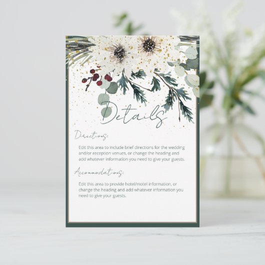 Rustieke bessen Winter Bloemen bruiloft Details Informatiekaartje (Staand voorkant)