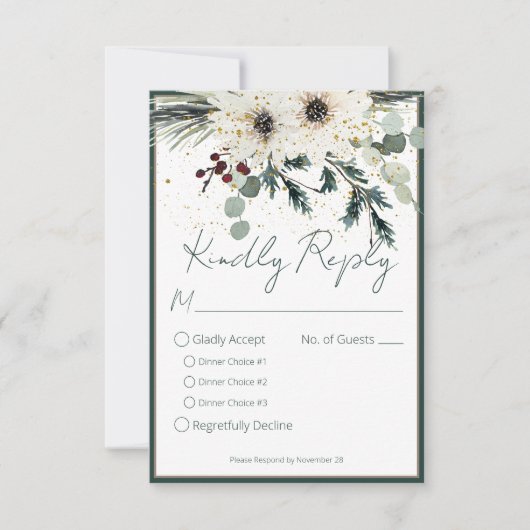 Rustieke bessen Winter Bloemen Diner Bruiloft RSVP Kaartje (Voorkant)