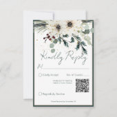 Rustieke bessen Winter Bloemen QR Code Bruiloft RSVP Kaartje (Voorkant)