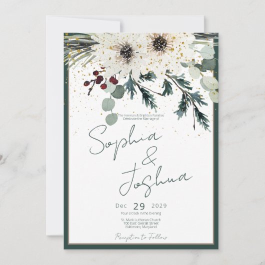 Rustieke bessen winter bloemenbruiloft kaart (Voorkant)