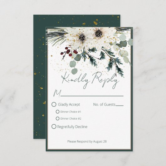 Rustieke bessen winter bloemenbruiloft RSVP kaartje (Voorkant / Achterkant)