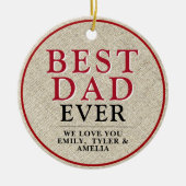 Rustieke Beste Papa Rode Typografie Foto Keramisch Ornament (Voorkant)