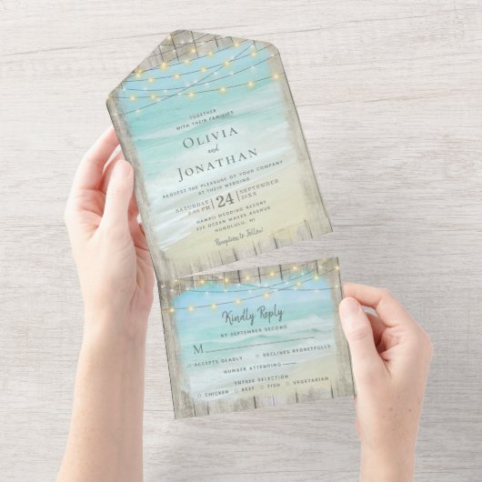 Rustieke Bestemming Strand Bruiloft All In One Uitnodiging (Afscheurbaar)