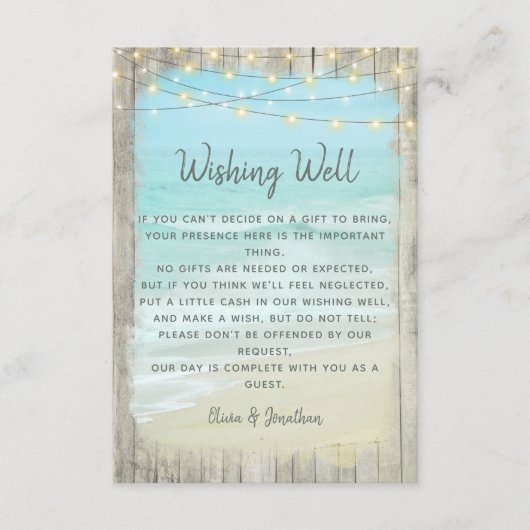 Rustieke Bestemming Strand Bruiloft Wishing Well Informatiekaartje (Voorkant)